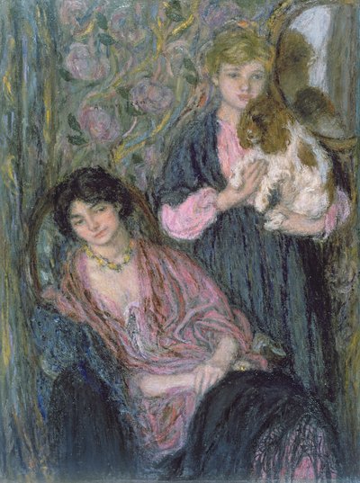 Two Women with a Spaniel by Edmond François Aman Jean